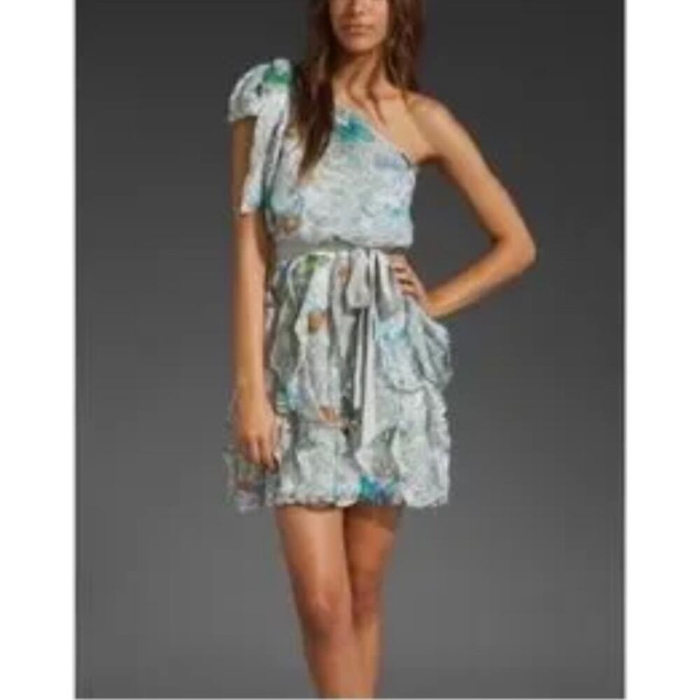 MM Couture Chiffon Ruffled Mini Dress SZ M‎ One Shoulder Feminine Coquette Date